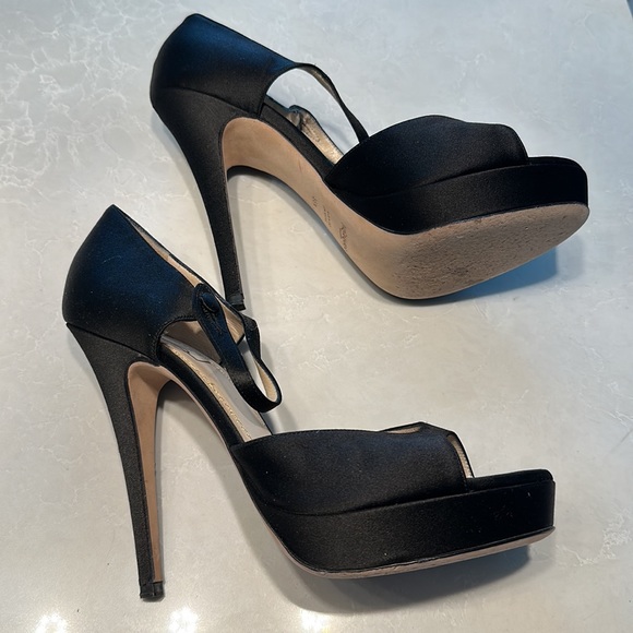 YSL Black Satin Open Toe Heels, sz 38.5 - Picture 3 of 6
